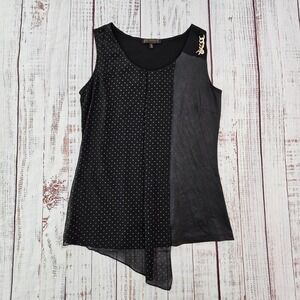 Picadilly Fashions Black Polka Dot Reptile Sleeveless Gold Chain Tank Women's S